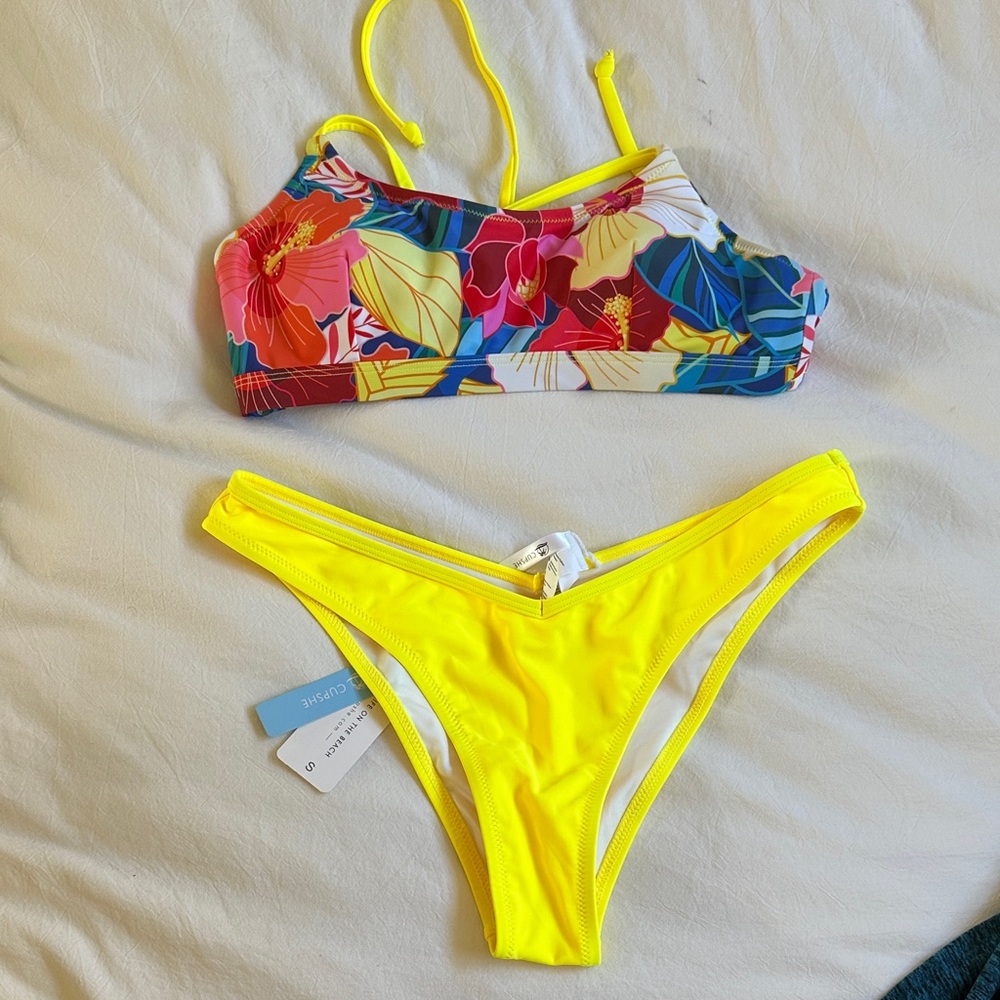 Cupshe Multicolor Floral Bikini with Yellow Bottoms